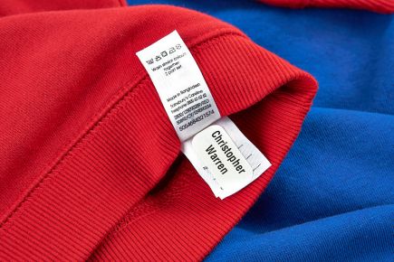 Apply Clothes Labels Onto Wash-Care Label - red