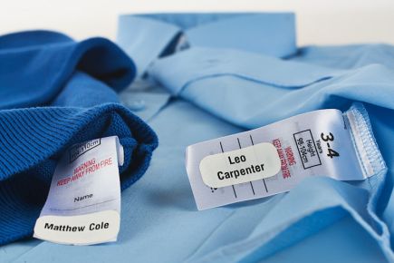 Stick name labels onto the wash-care label of shirts