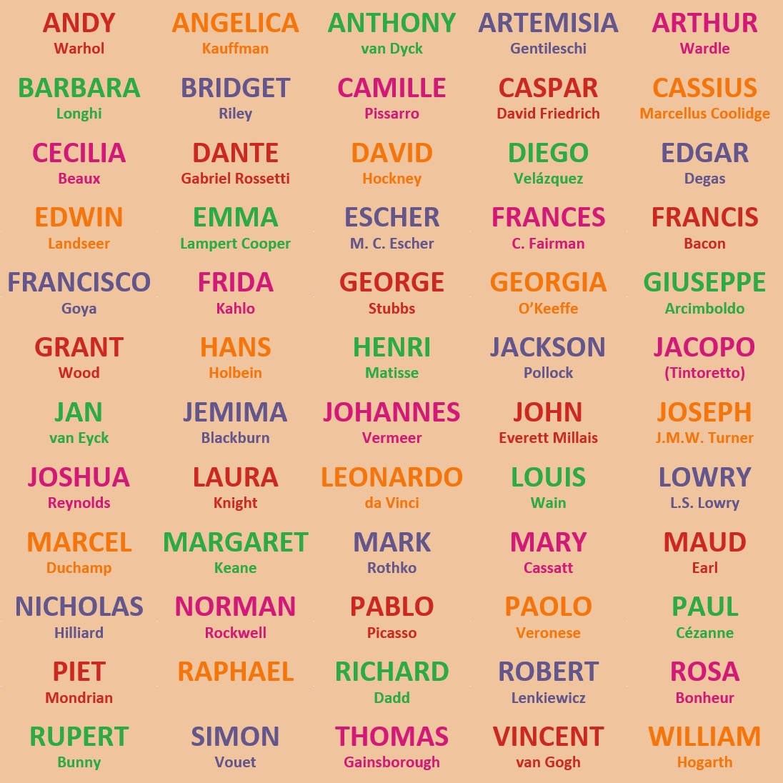 Artistic Names From Stikins Name Labels
